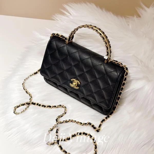 大吉中古/Chanel香奈儿24A黑金金属手柄woc斜挎包