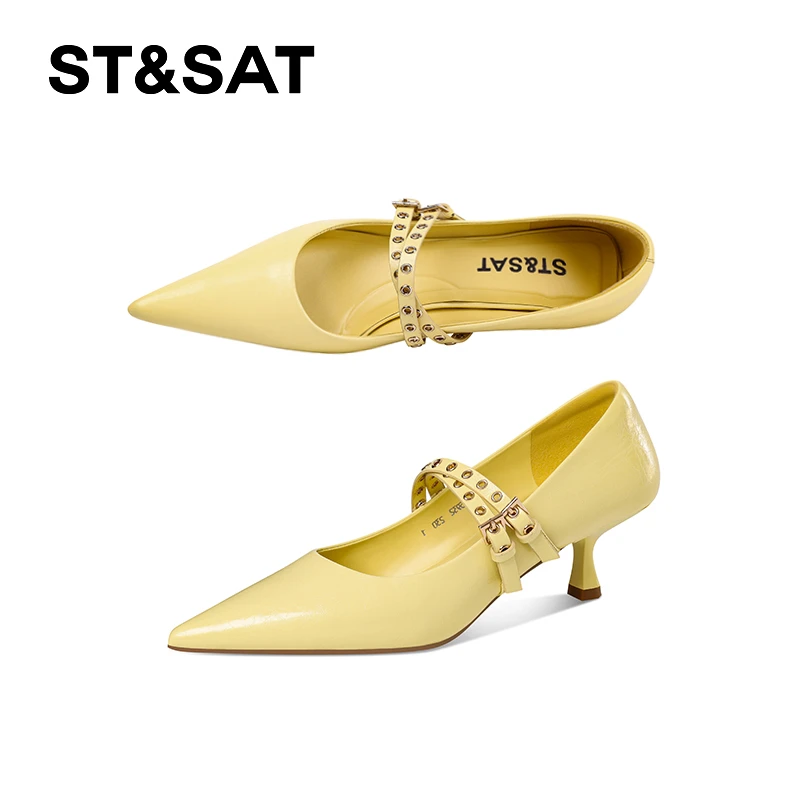 St&Sat/星期六增高气质尖头韩版高跟浅口单鞋时尚玛丽珍鞋细跟