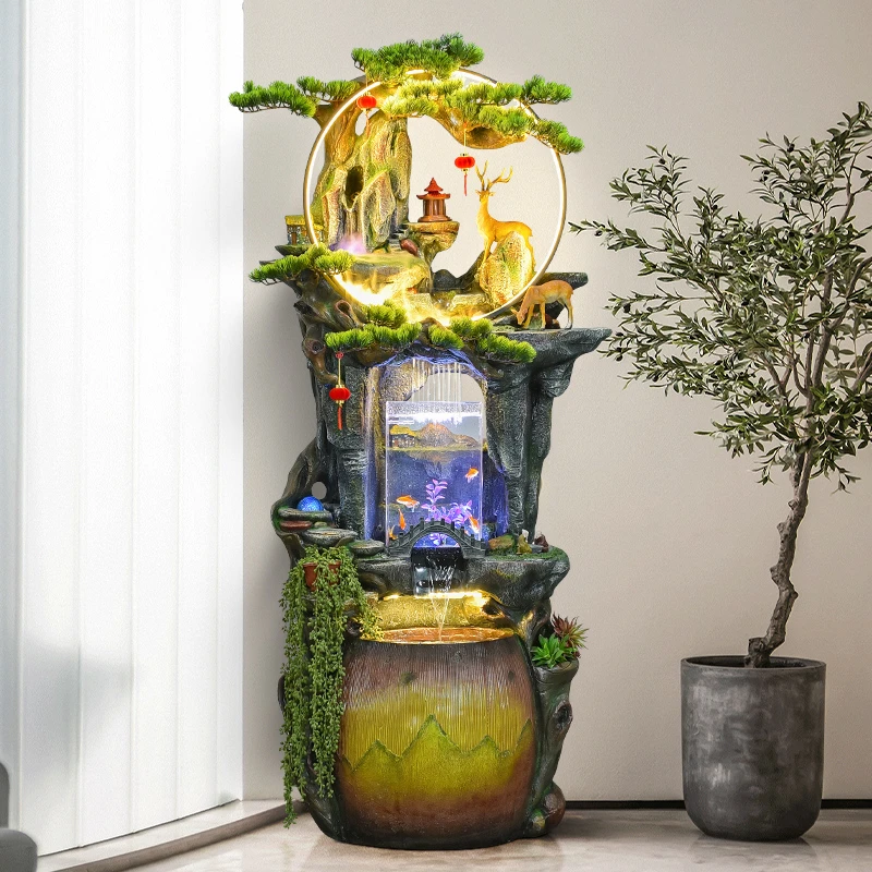 聚宝盆公司餐厅开业乔迁鱼池循环水玄关电视柜边假山流水喷泉摆件