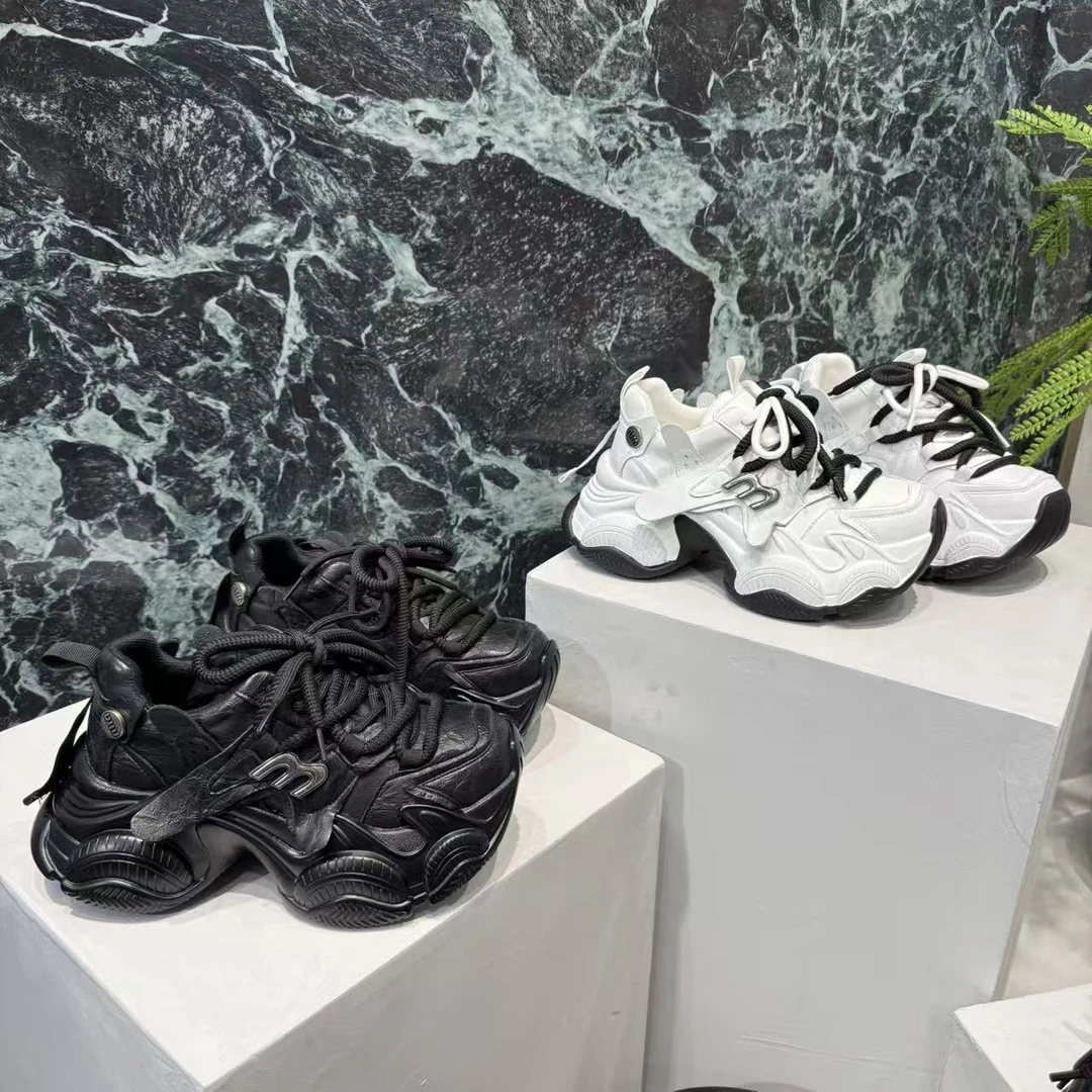 广州欧货【熊猫】2026春季新款绑带潮流拼色7cm厚底老爹鞋韩版ins