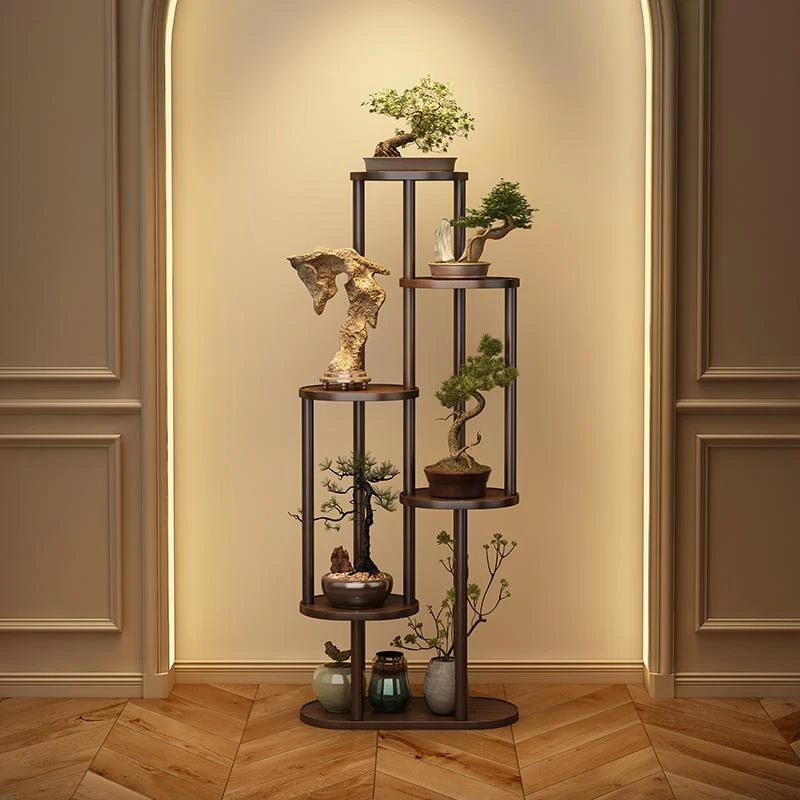 博古架实木新中式茶室氛围布置摆件置物架小型展示架高级感花架