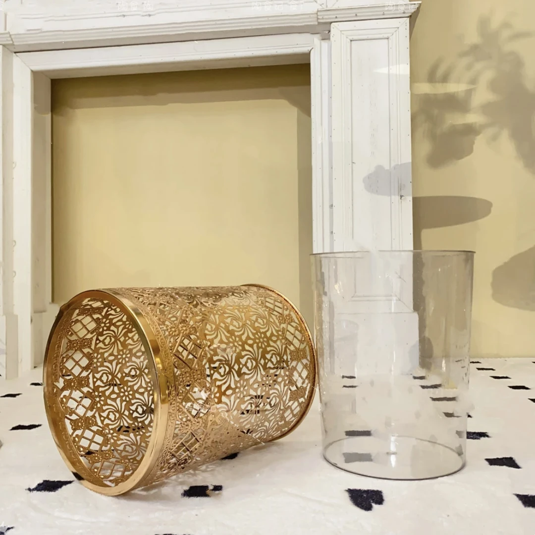 轻奢垃圾桶金色金属家用大容量高颜值客厅透明垃圾桶in1