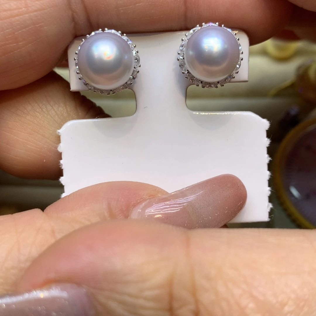 银S925镶嵌耳饰海水珍珠