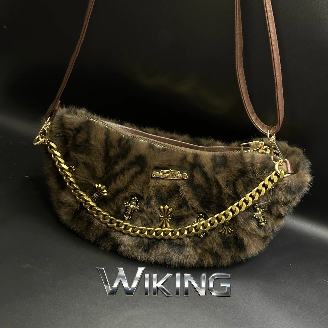 王大嘴原创 “金链豹纹”秋冬气质重工做旧古金饺子包M696