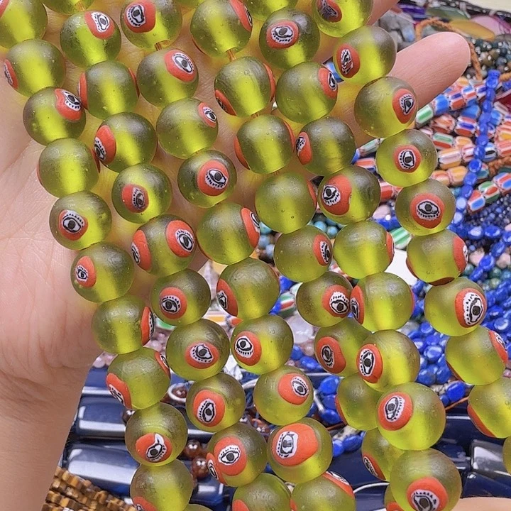 水晶珠宝半成品未镶嵌老琉璃碎碎冰绿眼睛一条