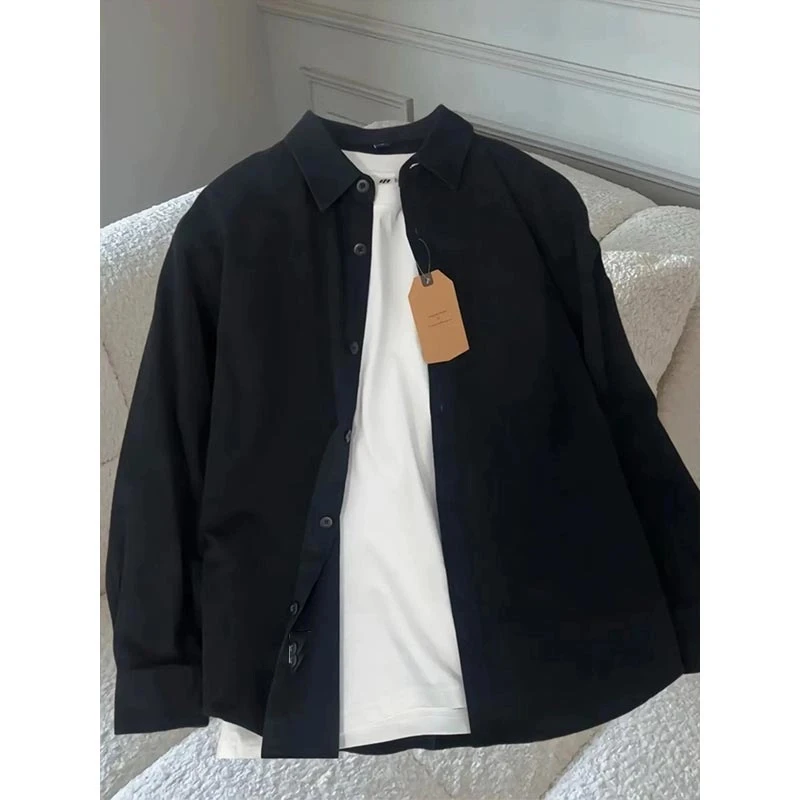 黑色全棉工装衬衫男款春秋季vintage美式休闲衬衣潮流百搭外套潮