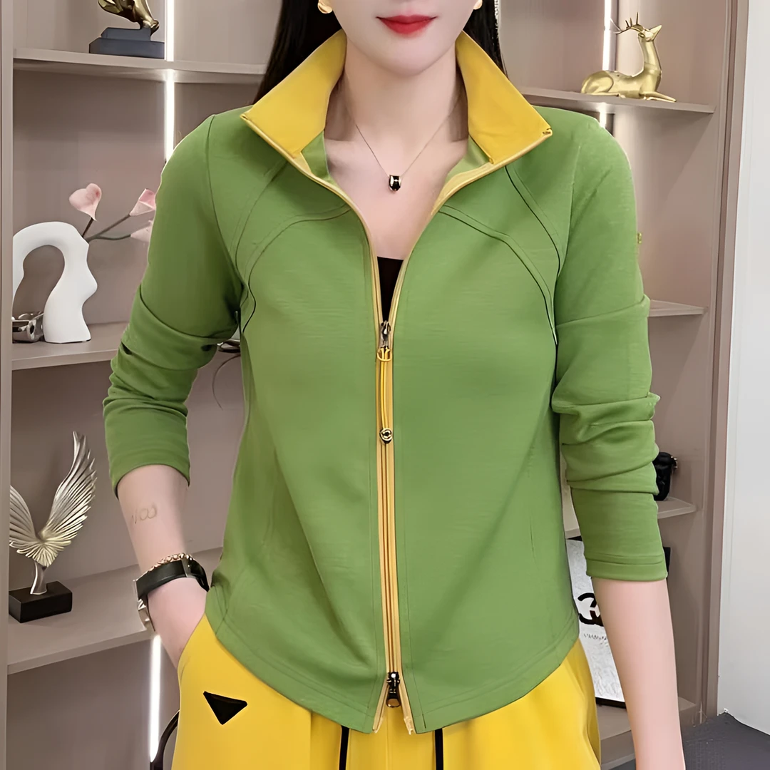 2025春新款中年女装时尚休闲立领纯色上衣妈妈装百搭显瘦长袖小衫