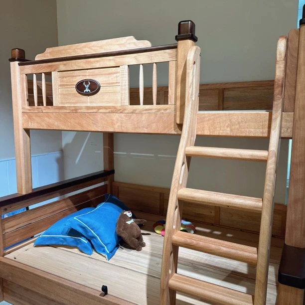 实木子母床上下床双层床高低床木蜡油原木环护栏小户型