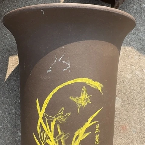 紫砂宜兴紫砂印金兰花盆22