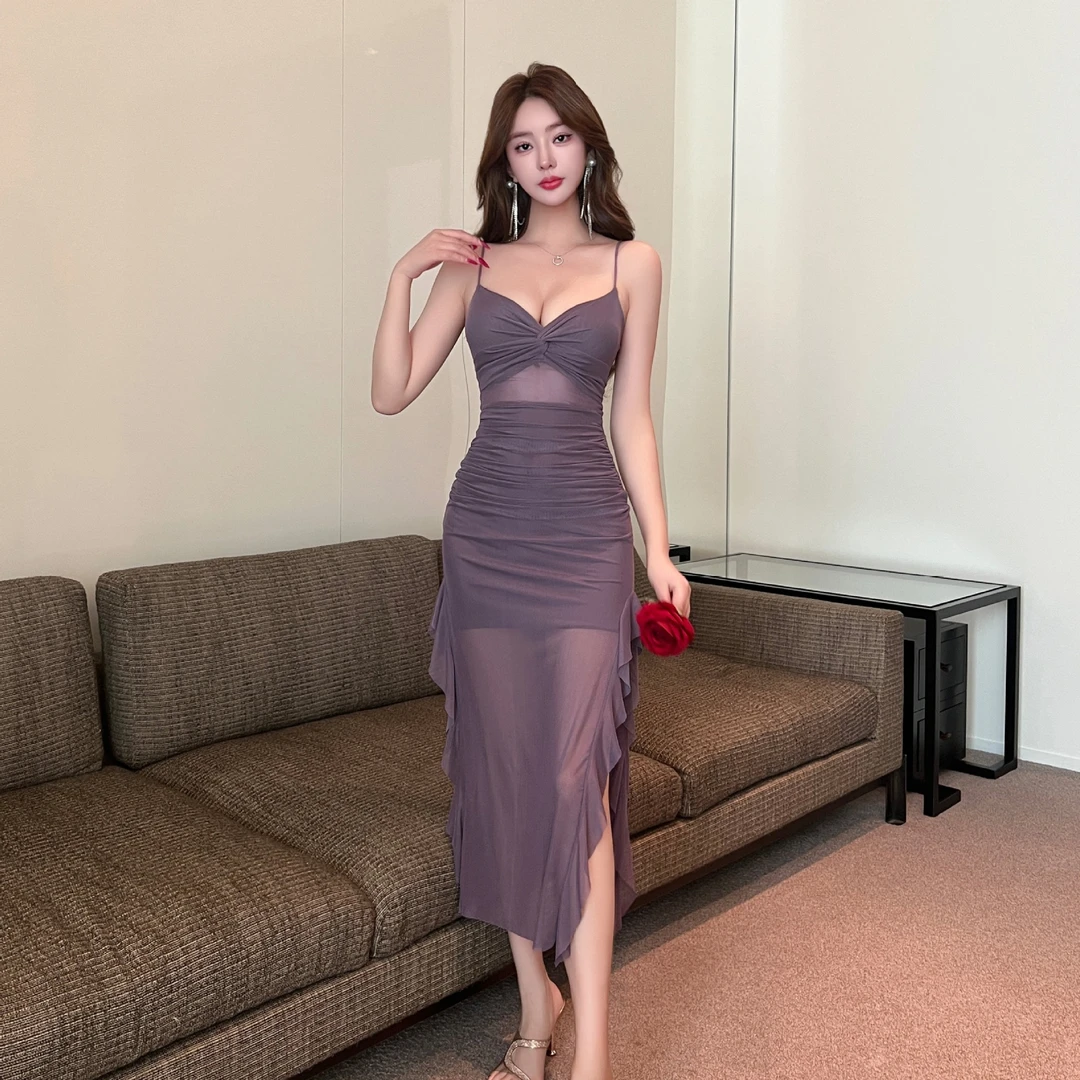 密文下单夜场低胸性感夜店女装吊带裙显瘦网纱连衣裙