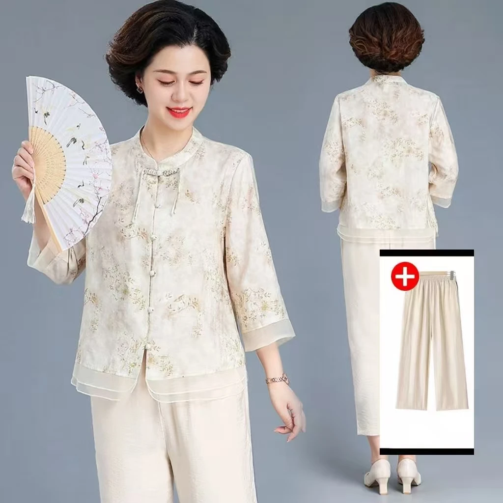 10542- 套装上新  新中式时尚国风短袖中老年夏季新款套装【G仓】