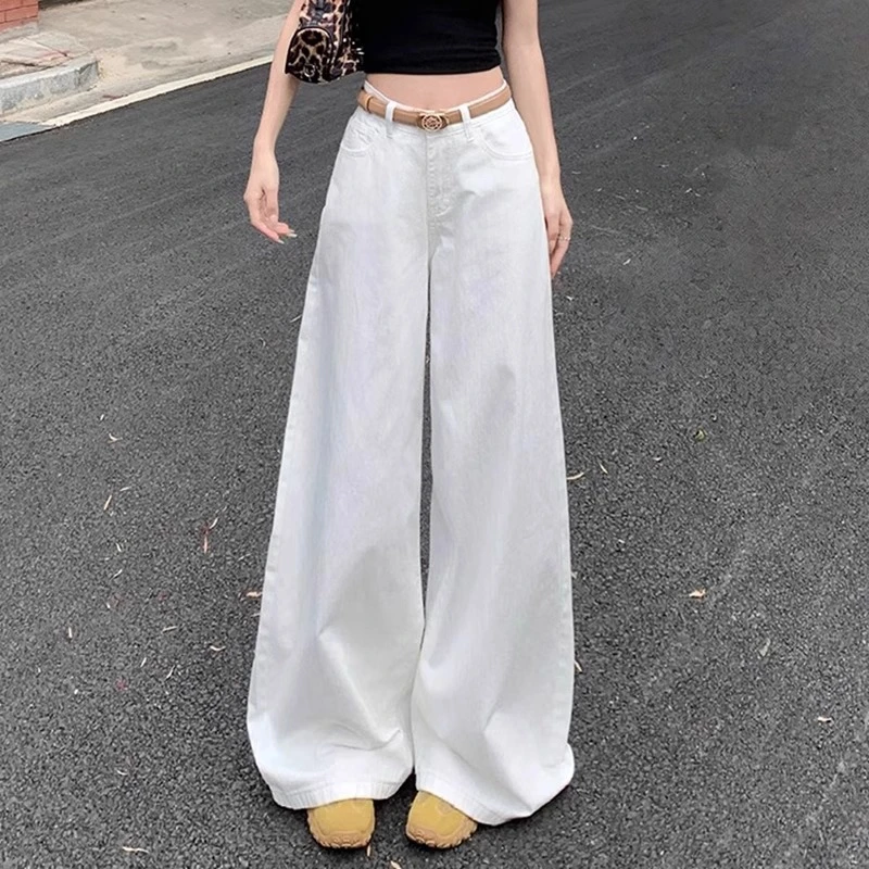 白色阔腿牛仔裤女2025夏季薄款高腰宽松显瘦慵懒垂感高级直筒裤子