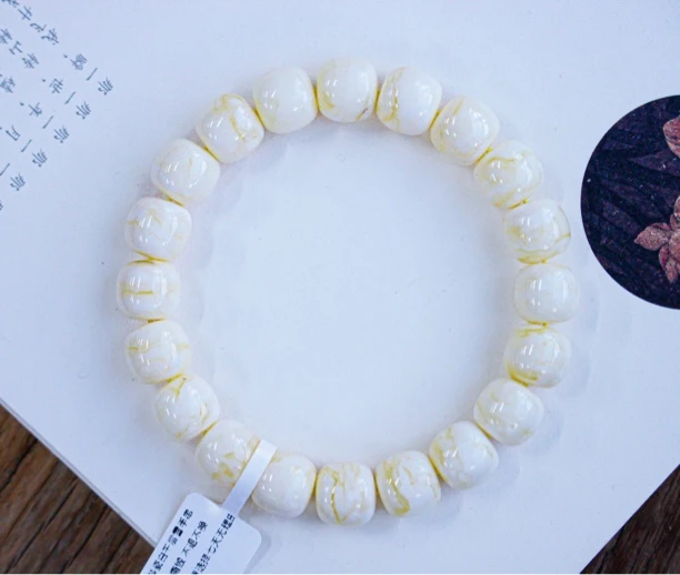 同料 11mm俄料瓷白花蜡老型蜜蜡手串 16.33克 蜡质瓷实 收藏级