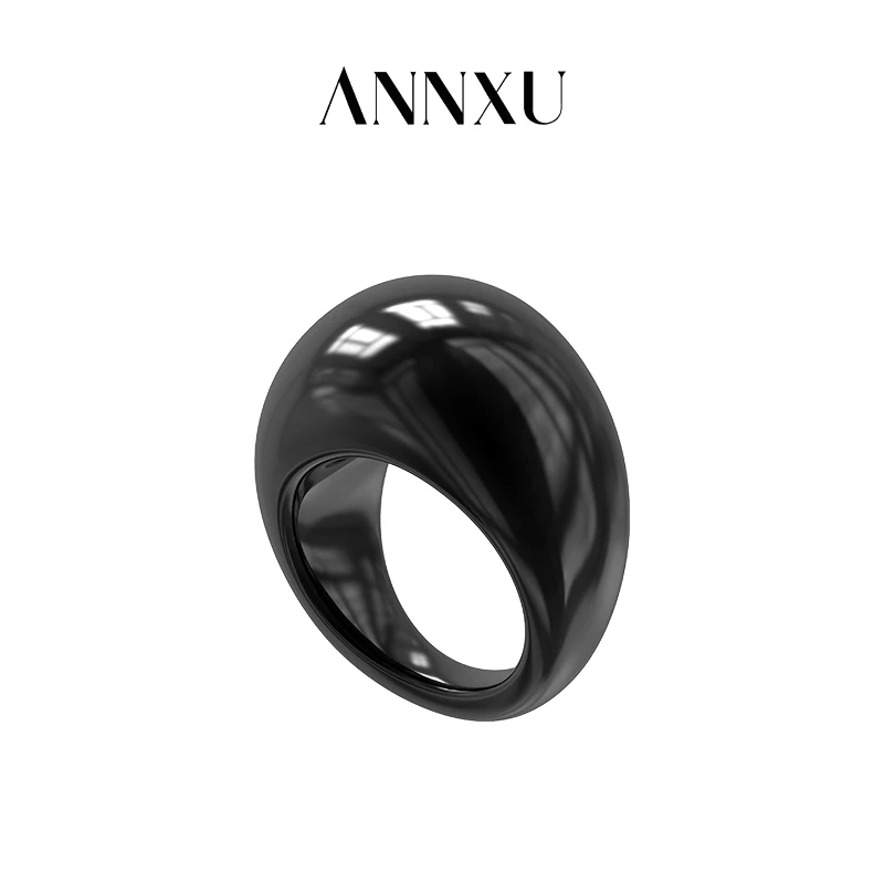ANNXU 铜合金玻璃戒指 如鱼得水系列黑石戒指