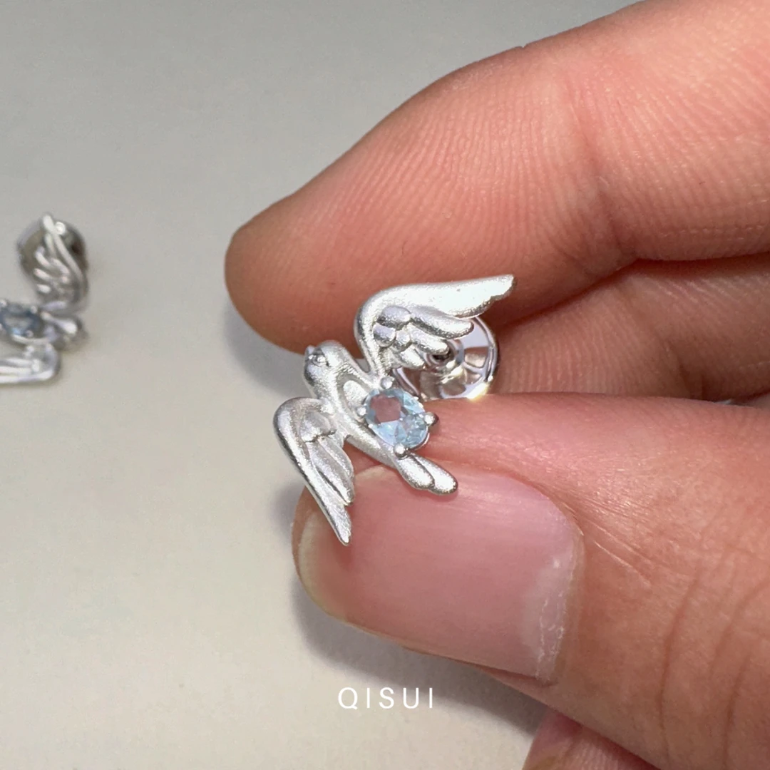 925银仿水晶耳饰 设计师款“掠”飞鸟s925银耳钉