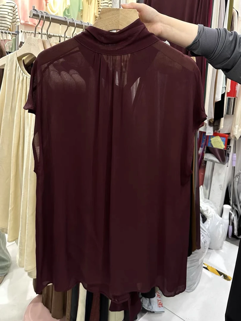 法式立领夏季微透短袖衬衫时尚显瘦气质通勤设计感上衣