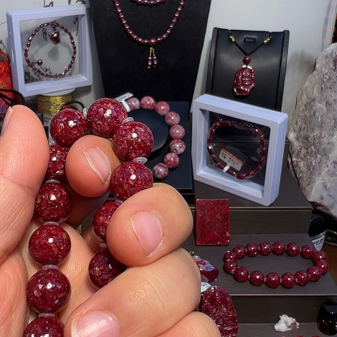 天然辰砂特价晶体12mm手串