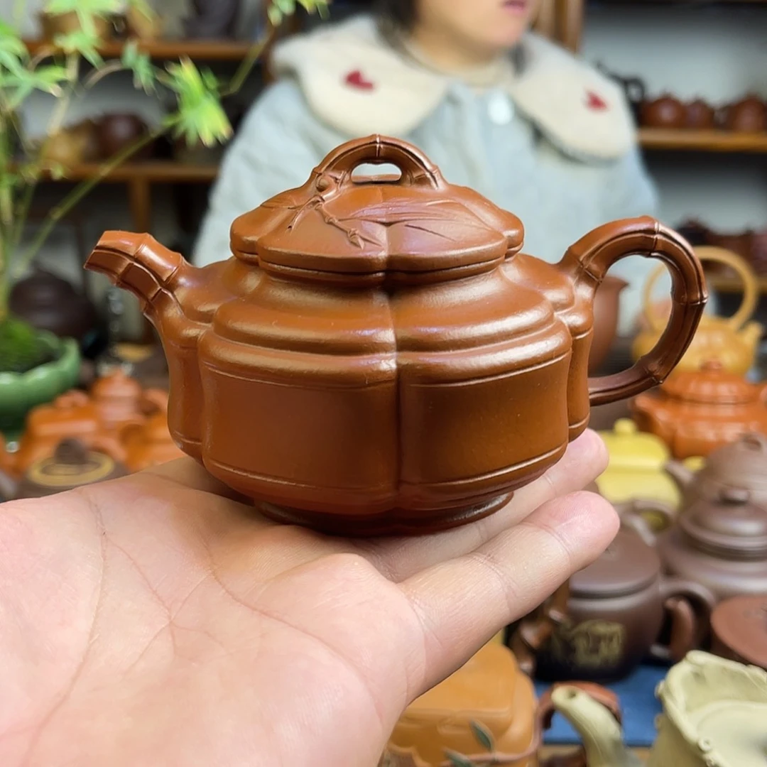 紫砂壶领*羊海棠竹鼓250 cc原矿朱泥