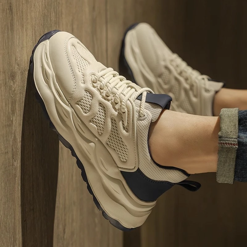 男鞋2025新款夏季透气防滑网面厚底男士运动休闲跑步轻便阿甘潮鞋