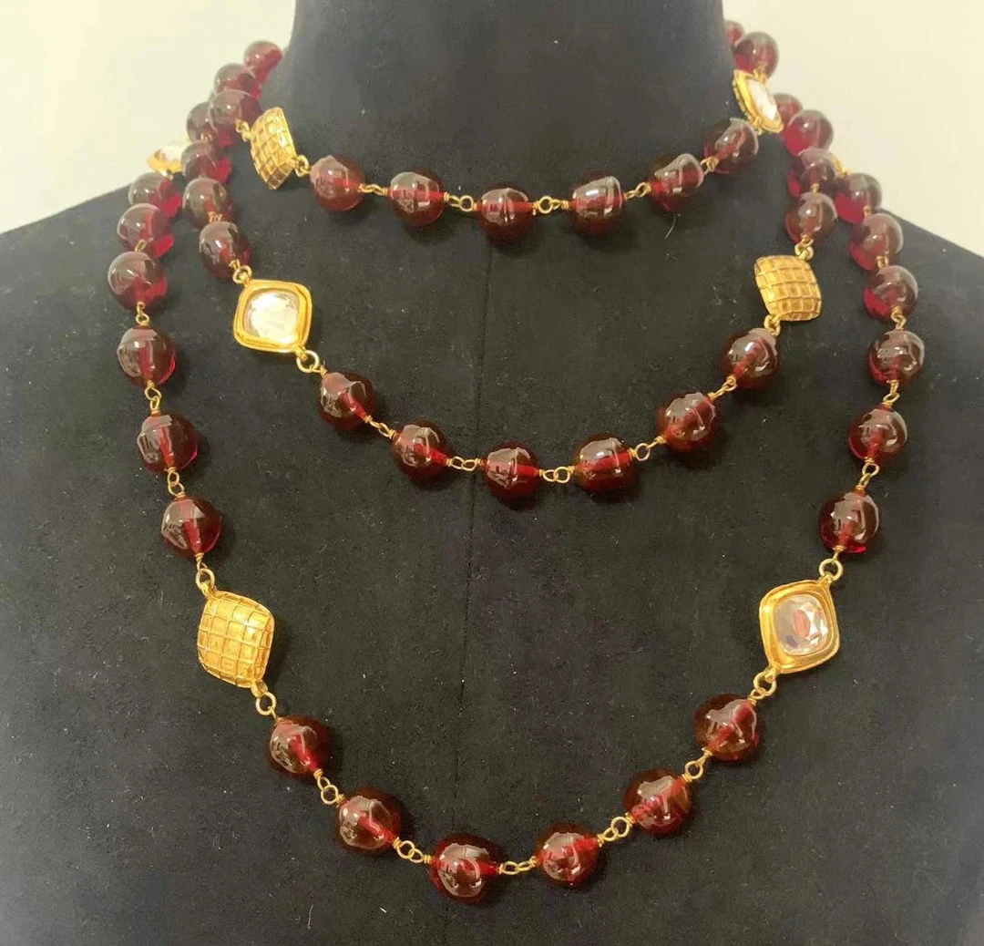 95新 Chanel/香奈儿 Chanel vintage香奈儿中古红琉璃项链