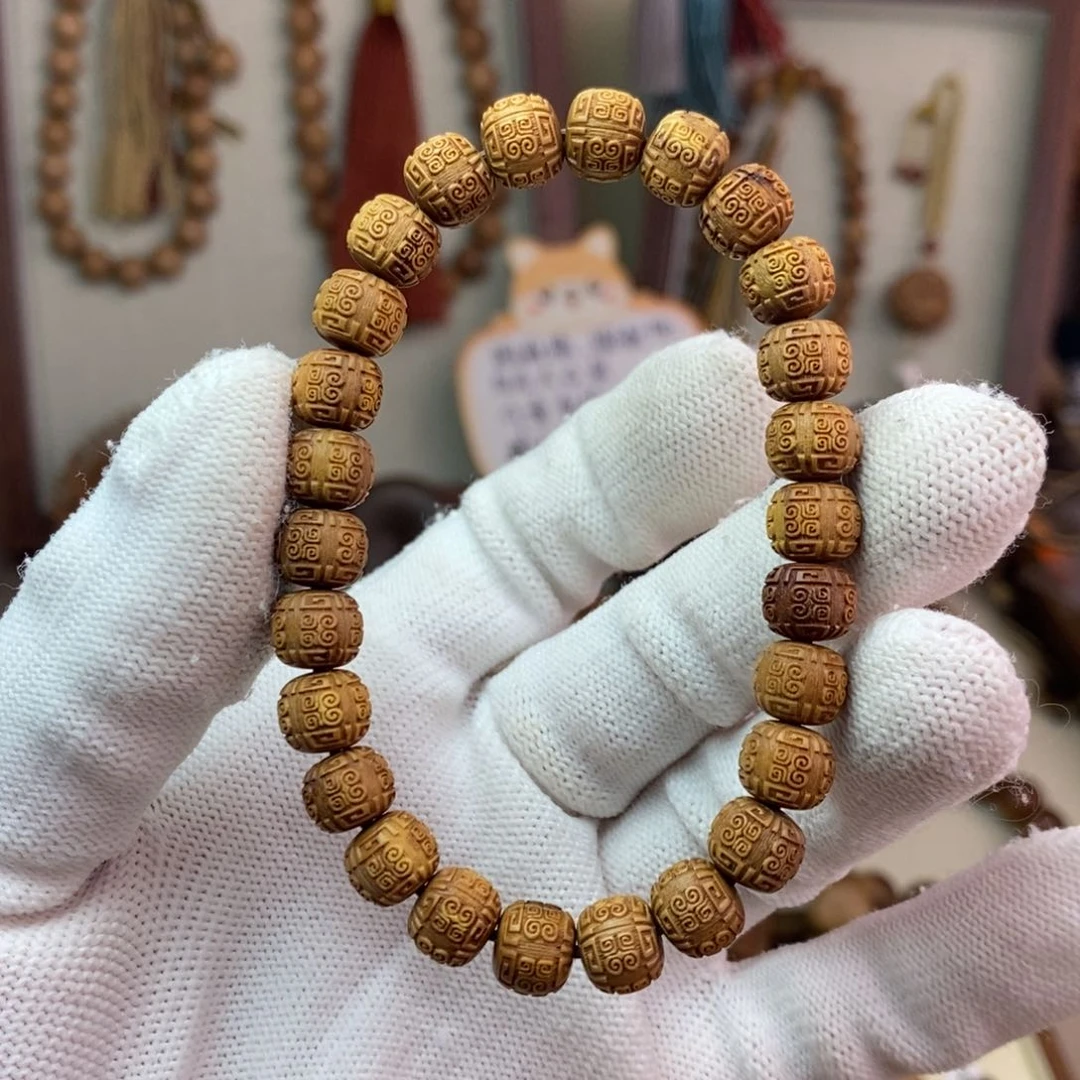 檀香木手串/手链印度迈索尔老山檀瑕疵老型雕刻7*8