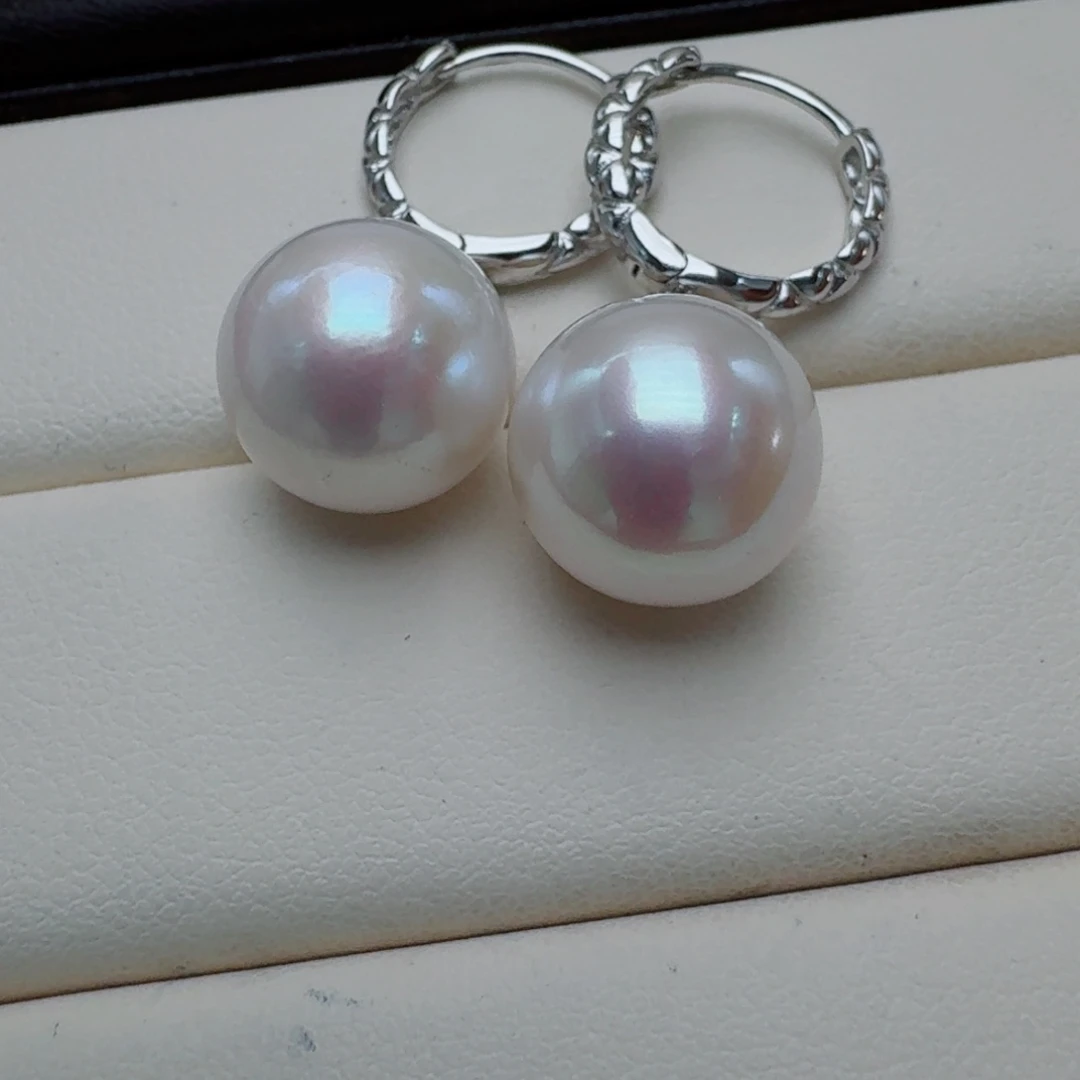 淡水珍珠银S925镶嵌耳饰@@aq467