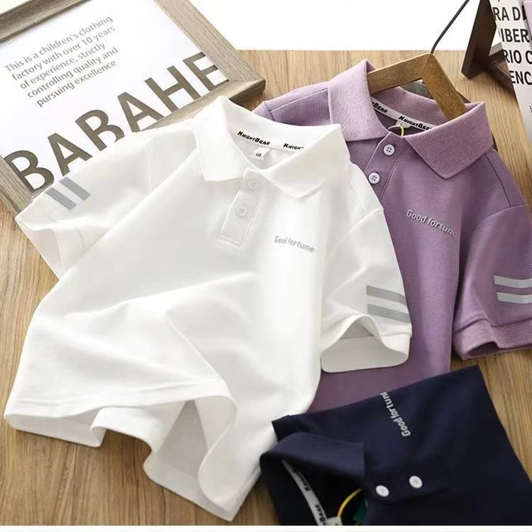 印花夏季中性字母休闲男短袖T恤童装百搭polo上衣韩版男童