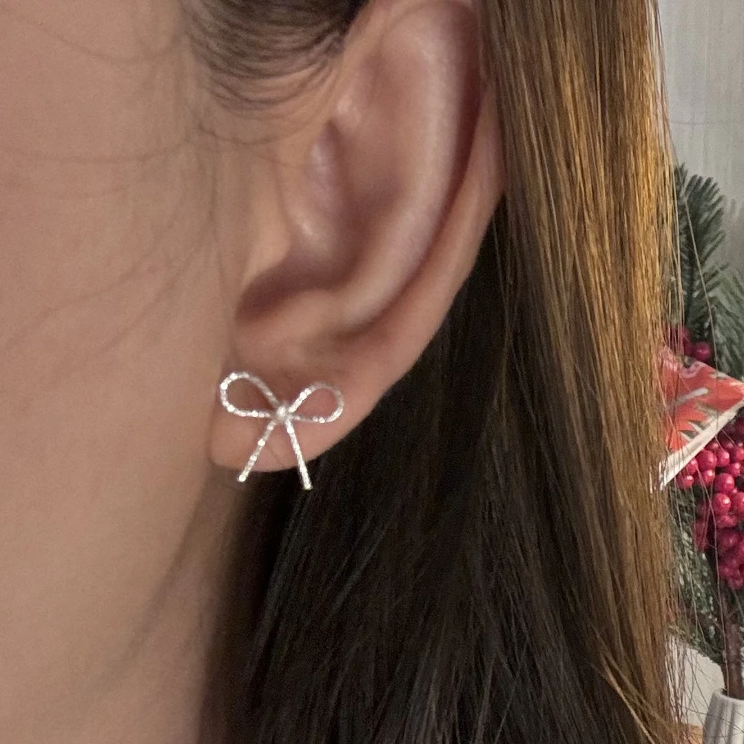 925银耳饰 韩国 通体s925银 满天星蝴蝶结耳钉