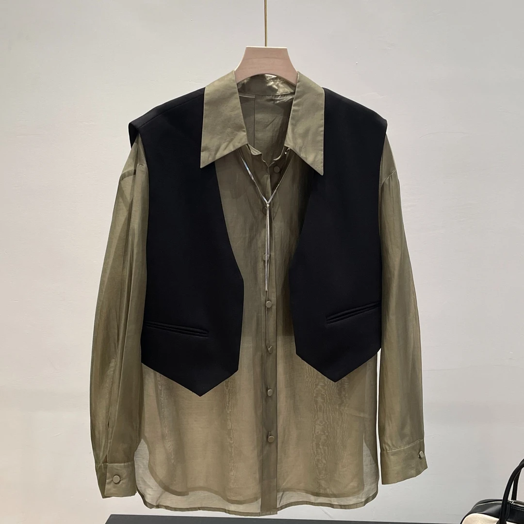 特！商场7&99！莱赛尔衬衫+马甲两件套 不对称设计感衬衣F497 H5500