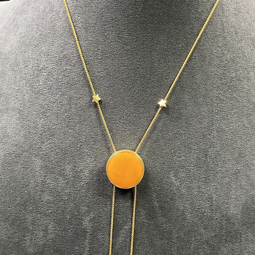 【天香如易】天然琥珀蜜蜡圆面吊坠送银链子