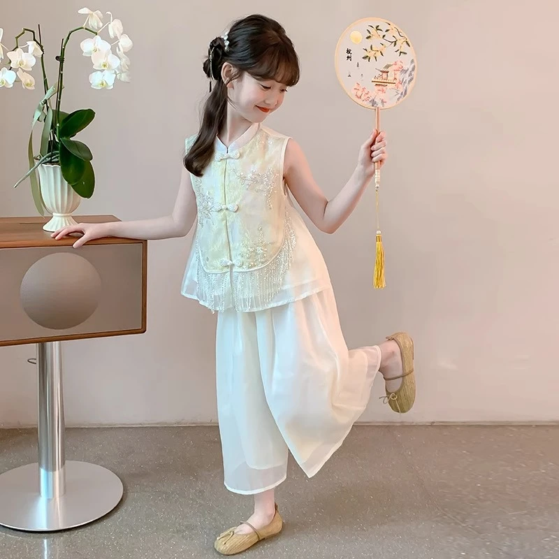 女童夏装套装2025新款儿童洋气裤裙两件套小女孩夏季大童国风汉服