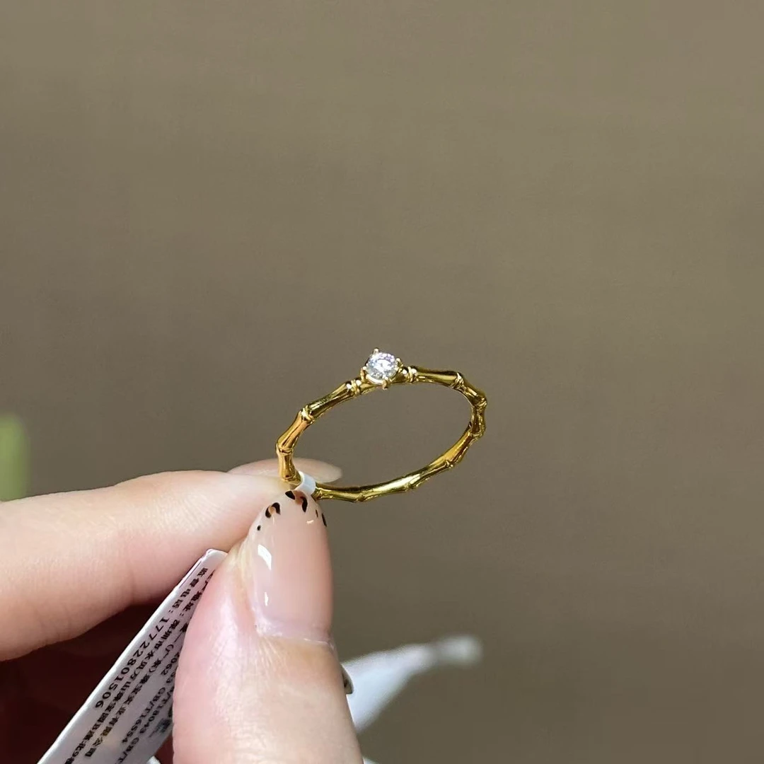 爱一IBELOVE 6D足金999 竹节四爪戒指轻奢小众ins