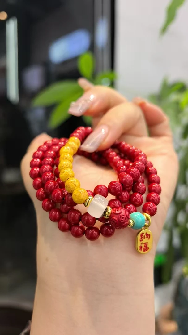 含辰砂工艺品【雪莉珠宝】朱砂红砂4圈招财纳福手链
