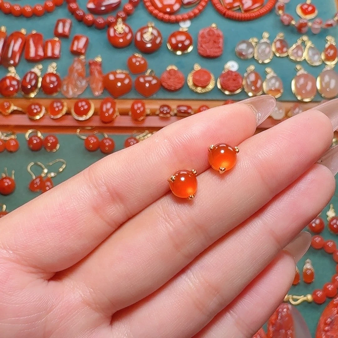 南红玛瑙银S925镶嵌7+耳饰