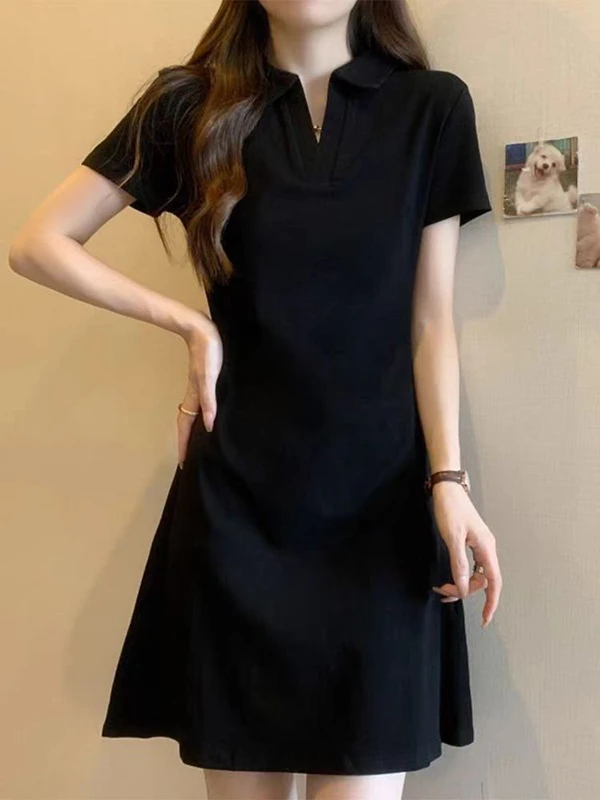减龄甜美Polo领短袖连衣裙女夏季2025新款韩版休闲收腰显瘦裙子潮