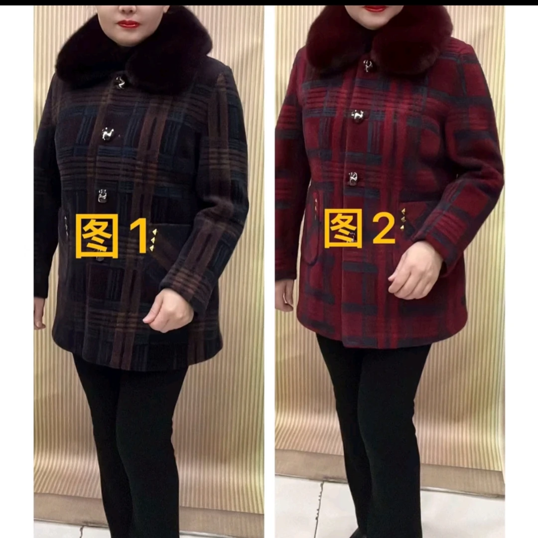 气质款活毛领加绒妈妈外套(1款2色厂家直销自家自留款)