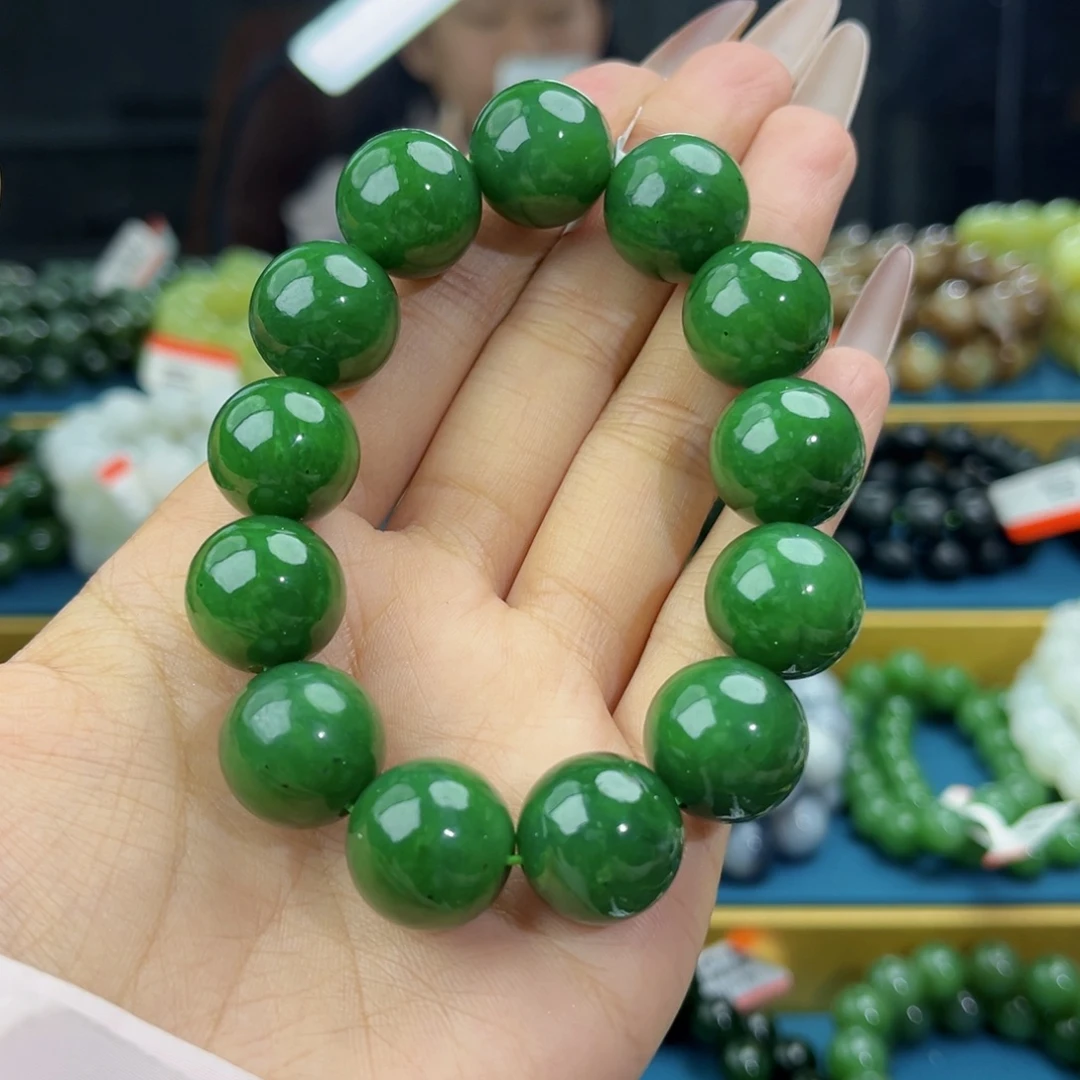 和田玉未镶嵌手链天然和田玉俄碧辣阳绿手串16
