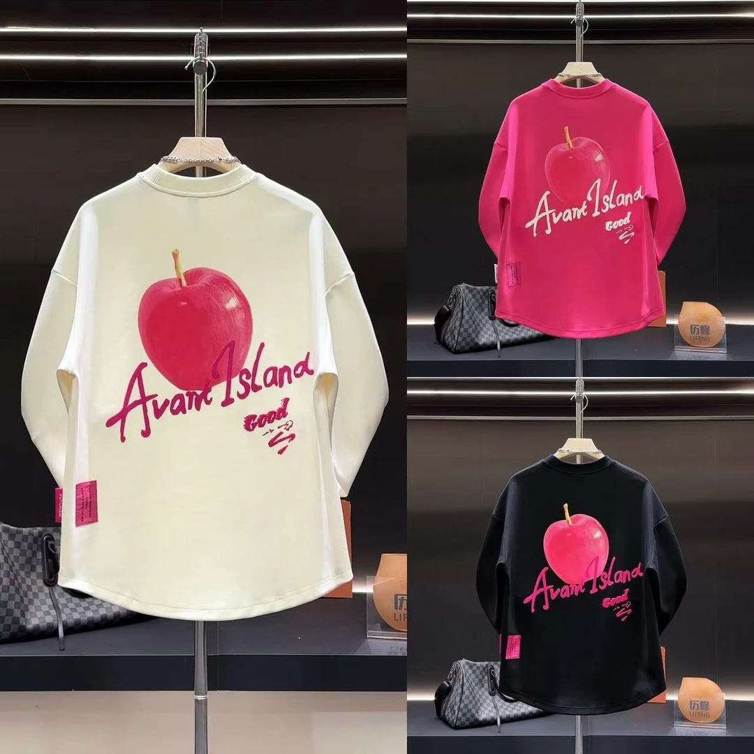 个性简约百搭趣味苹果字母印花设计感男士宽松休闲长袖套头卫T