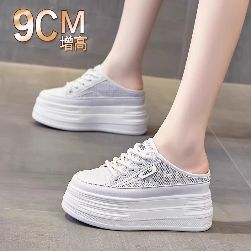 包头凉拖鞋女外穿2025网红增高休闲厚底半拖鞋9公分增高女鞋百搭