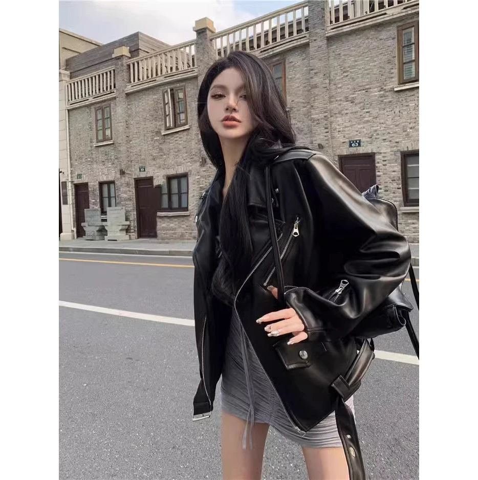韩版复古黑色机车工装PU皮衣外套女2025春季新款炸街百搭夹克上衣