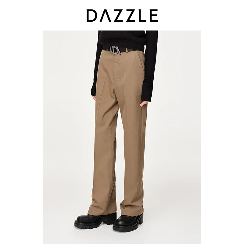 DAZZLE地素卡其色精纺羊毛简约通勤直筒休闲西2H1Q4081N