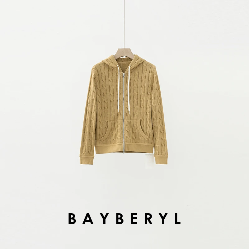 CC09-BAYBERYL老贝R系列*棉纱绞花连帽拉链25秋针织开衫ZZS5F2542