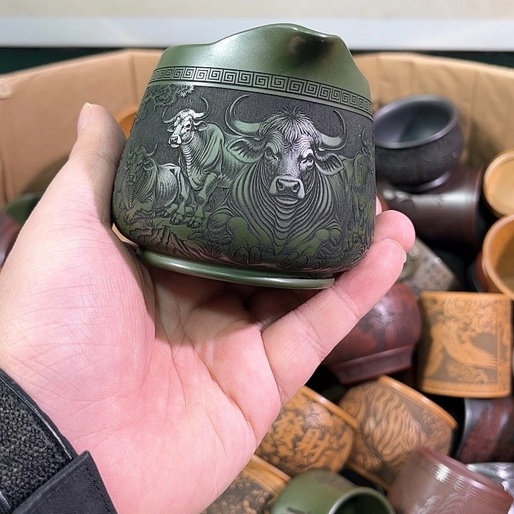 茶杯绿泥全手工紫砂主人杯