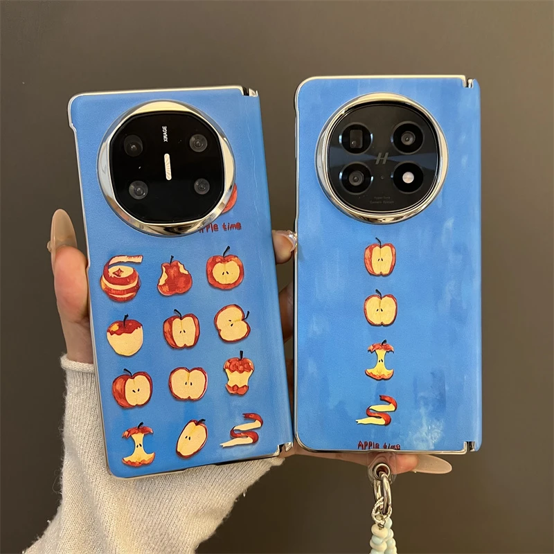 适用华为matex6折叠屏手机壳oppofindn5苹果插画x5/x3典藏版链条