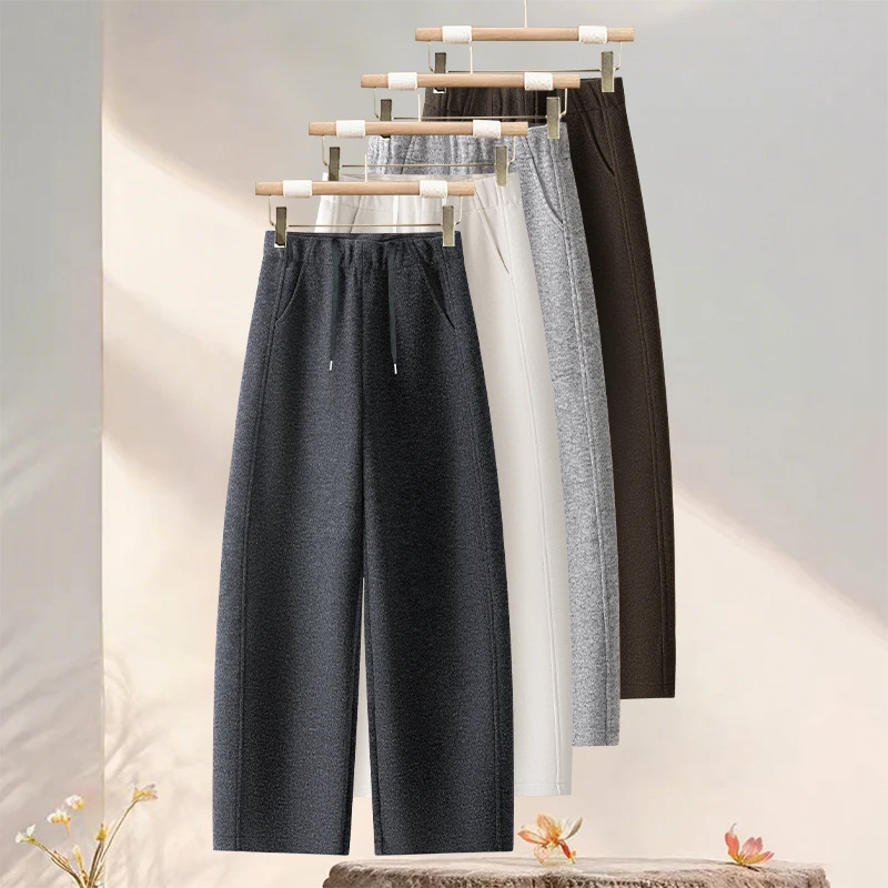 拉夏贝尔今年流行加厚毛呢阔腿裤女2025秋冬显瘦高腰垂感直筒裤子