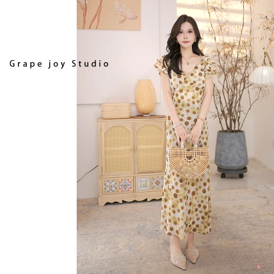 【如果】桑蚕丝高级感晕染波点印花气质显瘦优雅连衣裙TX05QZ1032