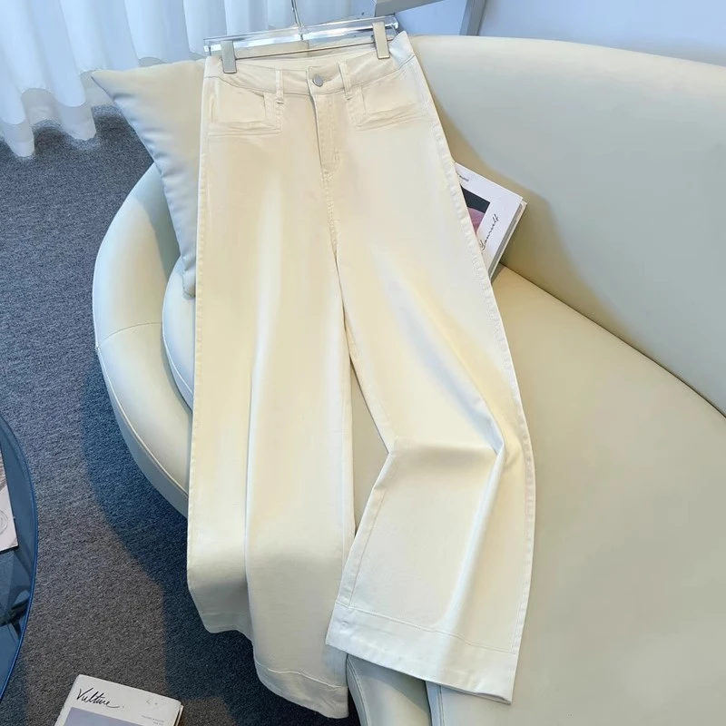 夏季薄款米白色阔腿牛仔裤女2025新款高腰时尚气质宽松显瘦直筒裤