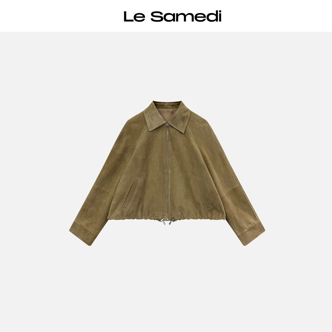 Le Samedi【春野奇旅】头层绒面皮 结构廓形翻领拉链夹克