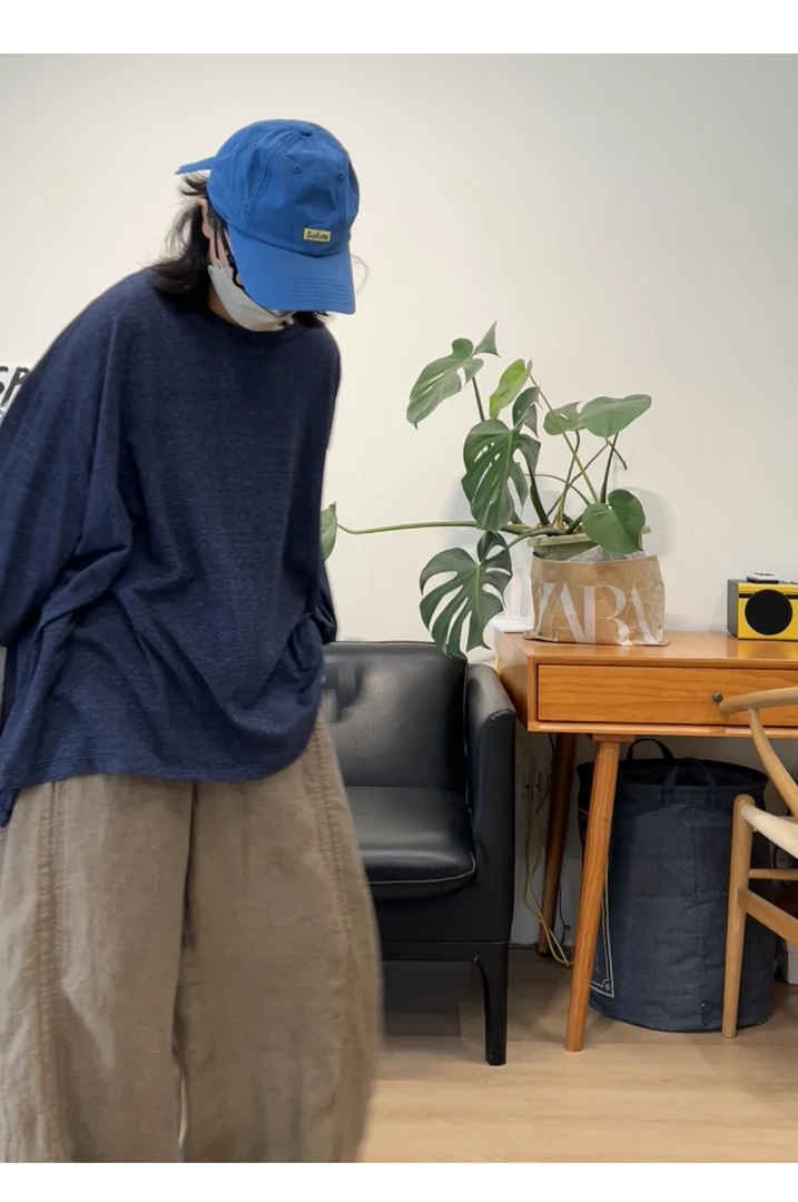 日系复古高级松弛颗粒感面料不规则宽松休闲短袖T恤