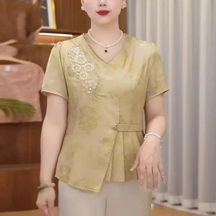 母亲节妈妈中年夏季夏装小衫2025新款中袖中老年女装8057